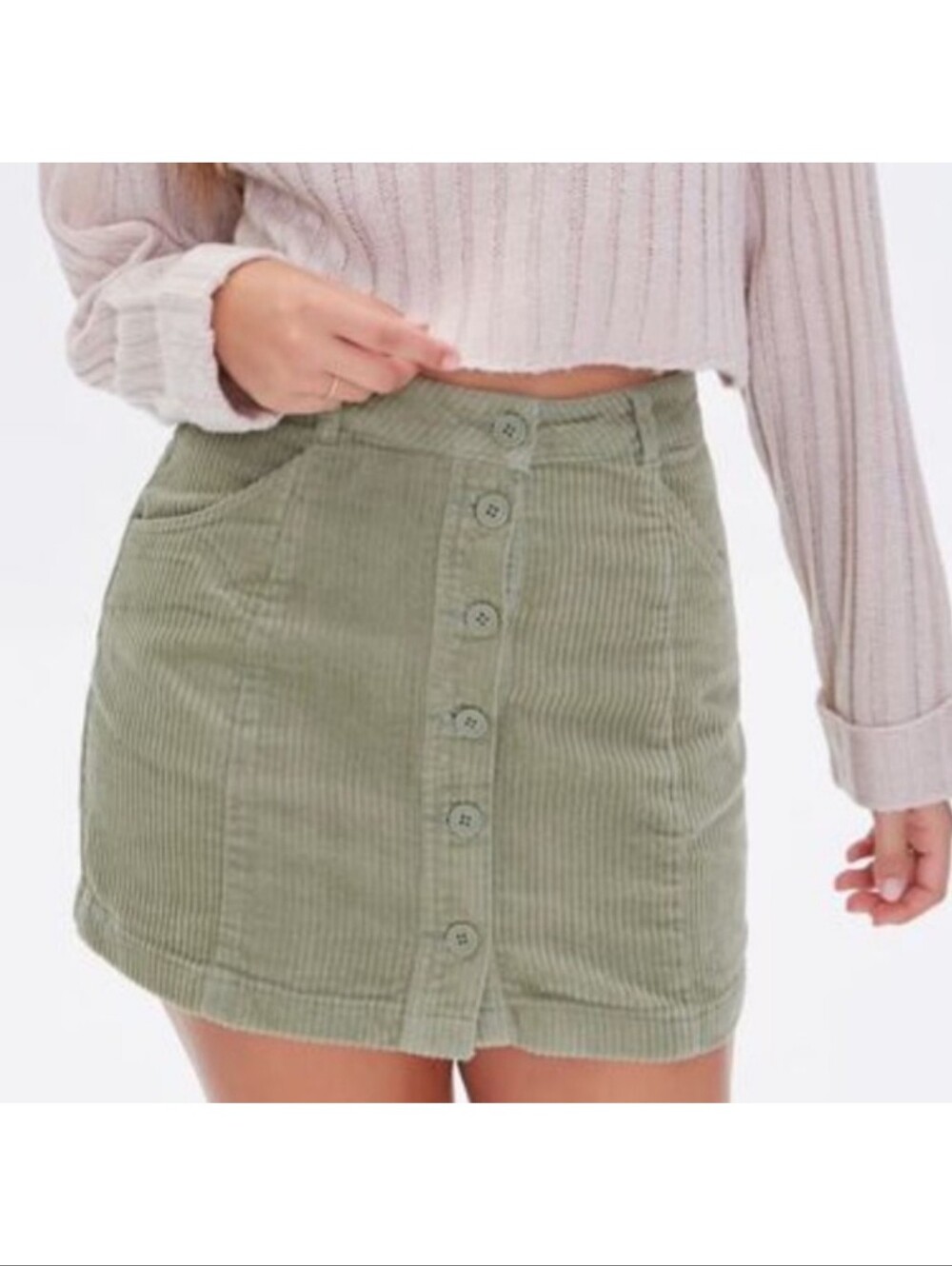 Forever 21 Sage Green Corduroy Mini Skirt Size XS